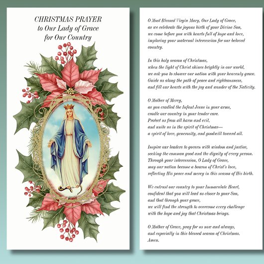 Carte Prière de Noël Notre-Dame de Grace Poinsettia