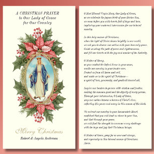Carte Prière de Noël Notre-Dame de Grace Poinsettia