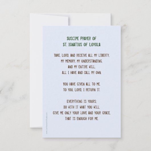 Carte Prière de saint Ignace, Prends Seigneur, Recevez (Dos)