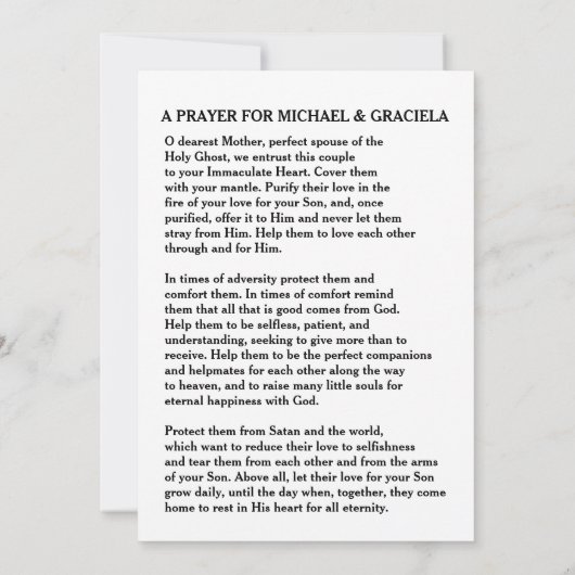 Carte Prière Mariage catholique | Découpage de script d' (Dos)