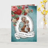 Carte Prière Memorare de Saint Joseph Jésus Roses Rouges (Fleur jaune)