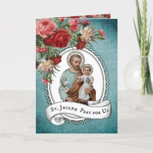 Carte Prière Memorare de St. Joseph Jésus Roses Rouges