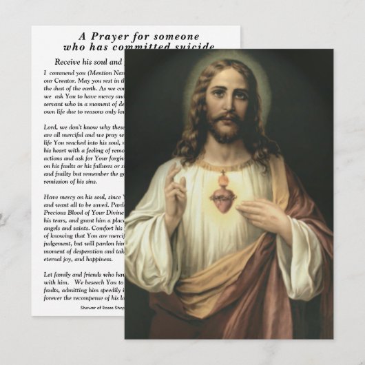 Carte Prière pour quelqu'un qui s'est suicidé (Devant / Derrière)