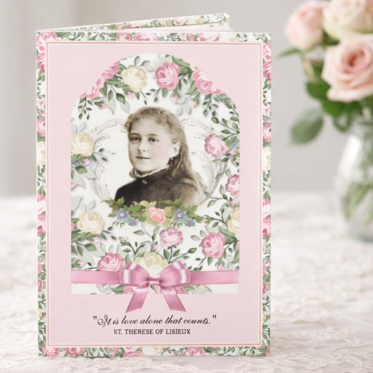 Carte Prière religieuse St. Therese Vintage rose Roses
