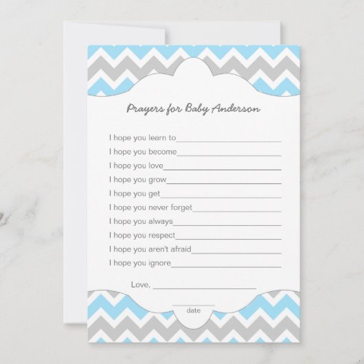 Carte Prières pour bébé, GARÇON baby shower voeux jeu Ca (Devant)