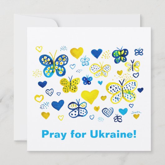 Carte Priez pour l'Ukraine ! Papillons et coeur aquarell (Devant)