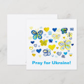 Carte Priez pour l'Ukraine ! Papillons et coeur aquarell (Devant / Derrière)