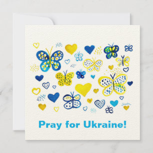 Carte Priez pour l'Ukraine ! Papillons et coeur aquarell