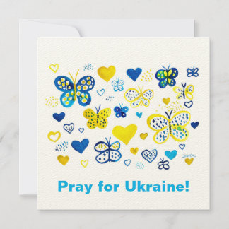 Carte Priez pour l'Ukraine ! Papillons et coeur aquarell