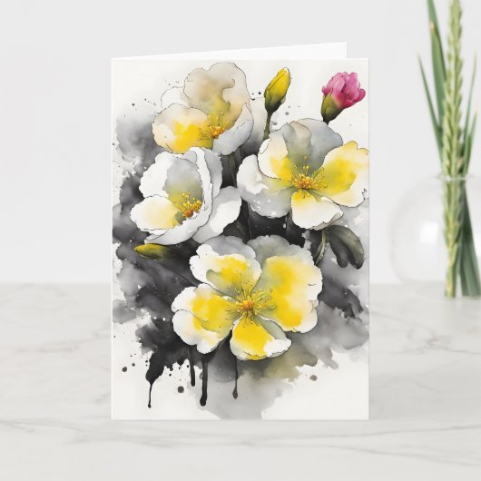 Carte Primevère - Fleurs à l'aquarelle (Devant)