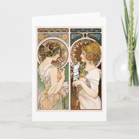 Carte Primroses et plume, Mucha (Devant)