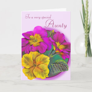 Carte Primula Aunty floral pink purple birthday