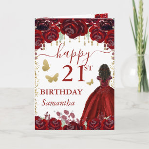 Carte Princesse à peau foncée Robe rouge Anniversaire