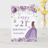 Carte Princesse aux Cheveux Rouges Robe Violette Anniver (Fleur jaune)