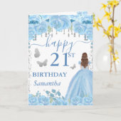 Carte Princesse aux Cheveux Roux Robe Bleue Anniversaire (Fleur jaune)