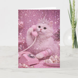 Carte Princesse Chat Glamour Utilisant le Téléphone