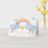 Carte Princesse couronne rose et or filles heureux anniv (Fleur jaune)