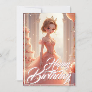 Carte Princesse d'anniversaire dans une robe rose de rêv