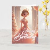 Carte Princesse d'anniversaire dans une robe rose de rêv (Fleur jaune)