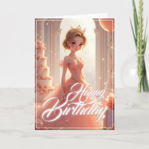 Carte Princesse d'anniversaire dans une robe rose de rêv