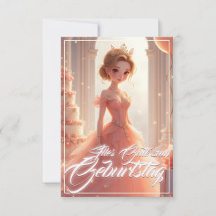 Carte Princesse d'anniversaire en robe de rêve rose