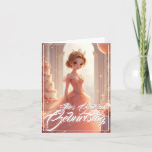 Carte Princesse d'anniversaire en robe de rêve rose