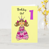 Carte princesse de 1 an (cheveux bruns) (Fleur jaune)