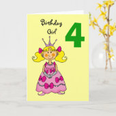 Carte princesse de 4 ans (cheveux blonds) (Fleur jaune)