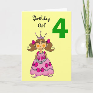 Carte princesse de 4 ans (cheveux bruns)
