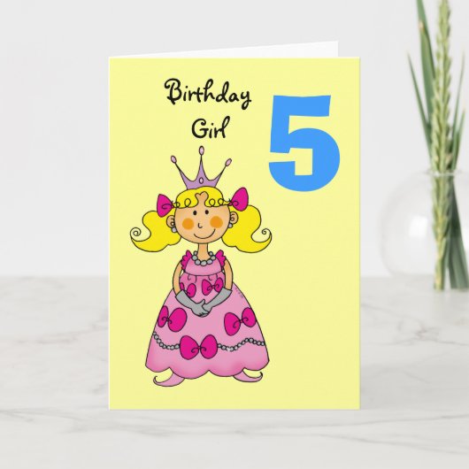 Carte princesse de 5 ans (cheveux blonds) (Devant)