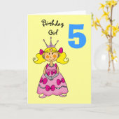Carte princesse de 5 ans (cheveux blonds) (Fleur jaune)
