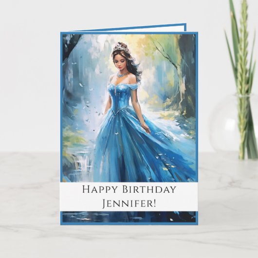 Carte Princesse de Conte de Fée en Bleu Joyeux Anniversa (Devant)
