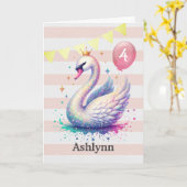 Carte Princesse de cygne rose et or 4e anniversaire (Fleur jaune)