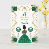 Carte Princesse de la peau foncée Vert Joyeux anniversai (Fleur jaune)