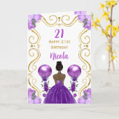 Carte Princesse de la peau foncée violet Joyeux annivers (Fleur jaune)