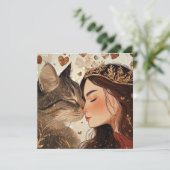 Carte princesse de la Saint-Valentin & son chaton (Debout devant)