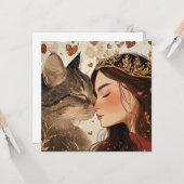 Carte princesse de la Saint-Valentin & son chaton (Devant/Arrière en situation)