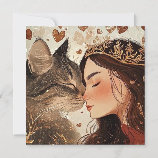 Carte princesse de la Saint-Valentin & son chaton (Devant)