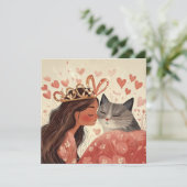 Carte princesse de la Saint-Valentin & son chaton (Debout devant)