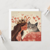 Carte princesse de la Saint-Valentin & son chaton (Devant/Arrière en situation)