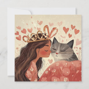 Carte princesse de la Saint-Valentin & son chaton