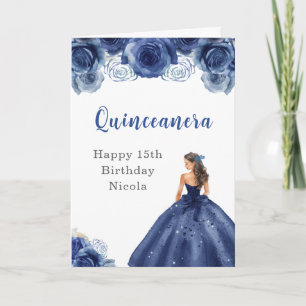 Carte Princesse en robe bleue marine Anniversaire Quince