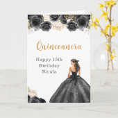 Carte Princesse en Robe Noire Douce Quinceanera (Fleur jaune)