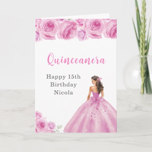 Carte Princesse en Robe rose pâle Anniversaire Quinceane (Devant)