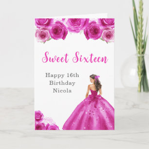 Carte Princesse en Robe Rose Sweet sixteen Anniversaire