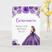 Carte Princesse en Robe violette Anniversaire Quinceaner (Fleur jaune)