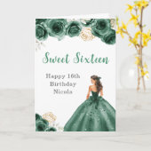 Carte Princesse en Sweet sixteen Robe Verte (Fleur jaune)
