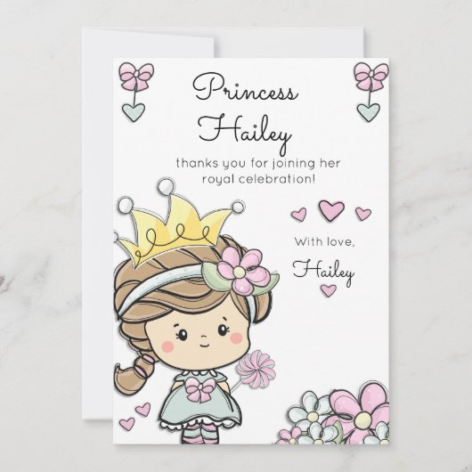 Carte Princesse Fille Premier anniversaire Merci de fête (Devant)