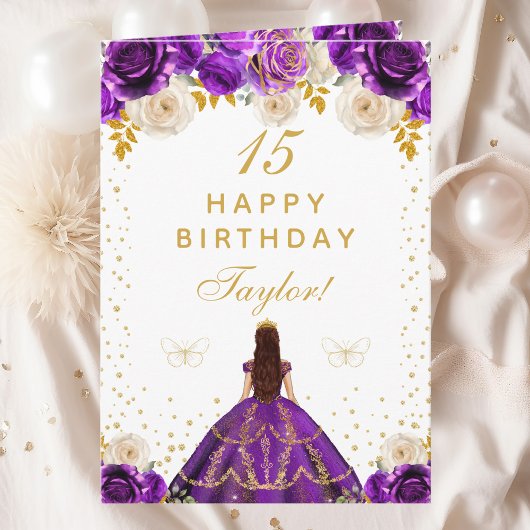 Carte Princesse Florale Violet Joyeux anniversaire