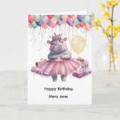 Carte Princesse Hippopotame avec Ballon (Fleur jaune)